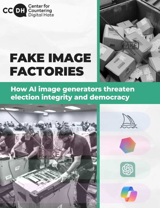 Election disinformation AI report cover includes Fake AI generated images that threaten elections and democracy