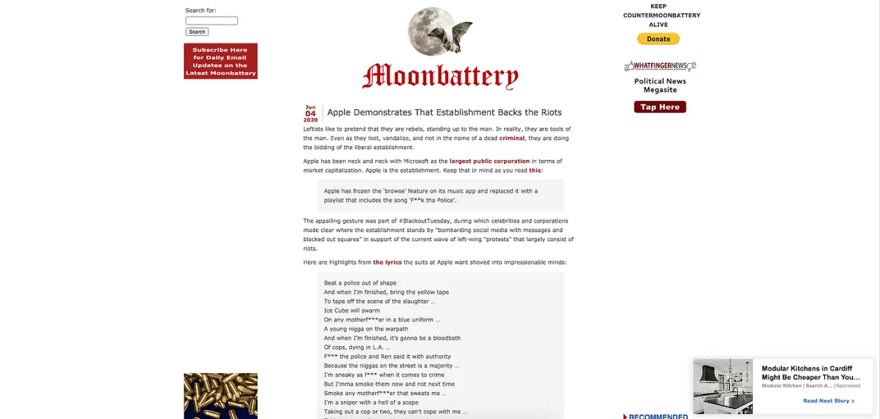 Defund Racism: Moonbattery article screenshot