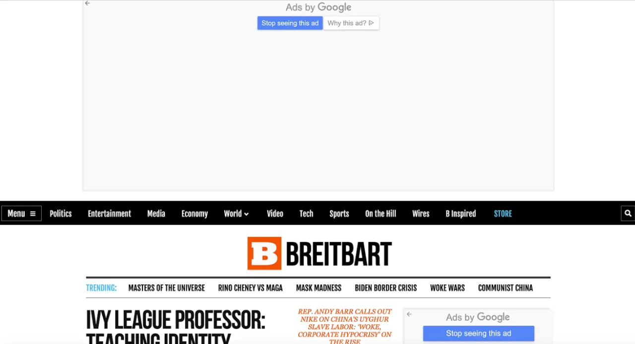 Climate Change Denial: Breitbart article screenshot
